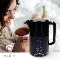 Nedis Wasserkocher / 1.7 l / Plastik / Schwarz / 50,60,70,80,90,100 °C / Temperaturanzeige / Um 360 Grad drehbar / Verdecktes Heizelement / Strix® Controller / Boil-dry protection