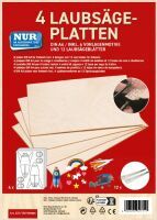 PEBARO 4 Laubsägesperrholzplatten DIN A 4,inkl. 4 Vorlagenmotive und 12 Laubsägeblätter