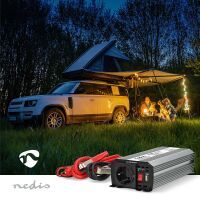 Nedis Power Inverter änderte Sinus-Wellen / Eingangsspannung: 12 V DC / Geräteausgangsanschluss: Type F (CEE 7/3) / USB-A / 230 V AC 50 Hz / 600 W / Spitzenleistung: 1200 W / Batterieklemmen + Zigarettenanzünder / Silber