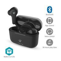 Nedis Vollständig drahtlose Kopfhörer / Hybrid (ENC + ANC) / Bluetooth® / max. Batteriespielzeit: 36 Std / Berührungssteuerung / Ladegehäuse / Kabelloses Ladegehäuse / Eingebautes Mikro / Stimmkontrolle / Schwarz