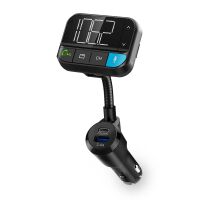 Nedis Kfz Audio FM Transmitter / Schwanenhals / freisprechend / 2 " / Scharz-weiß Monitor / Bluetooth® / PD 20 W / QC 3.0 / Schnellladung / Bass Boost / Google Assistant / Siri / Schwarz