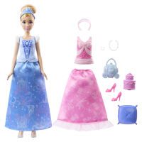 Mattel Disney Princess 2-in-1-Geschichten Cinderella-Modepuppe mit 2 Oberteilen zum Anklipsen, 2 Röc