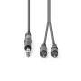 Nedis Stereo-Audiokabel / 6.35 mm Stecker / 2x RCA Stecker / Vernickelt / 3.00 m / Rund / Dunkelgrau / Kartonhülle