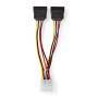 Nedis Interne Stromkabel / Molex Stecker / 2x SATA 15-Pin-Buchse / Vergoldet / 0.15 m / Rund / PVC / Mehrfarbig / Box